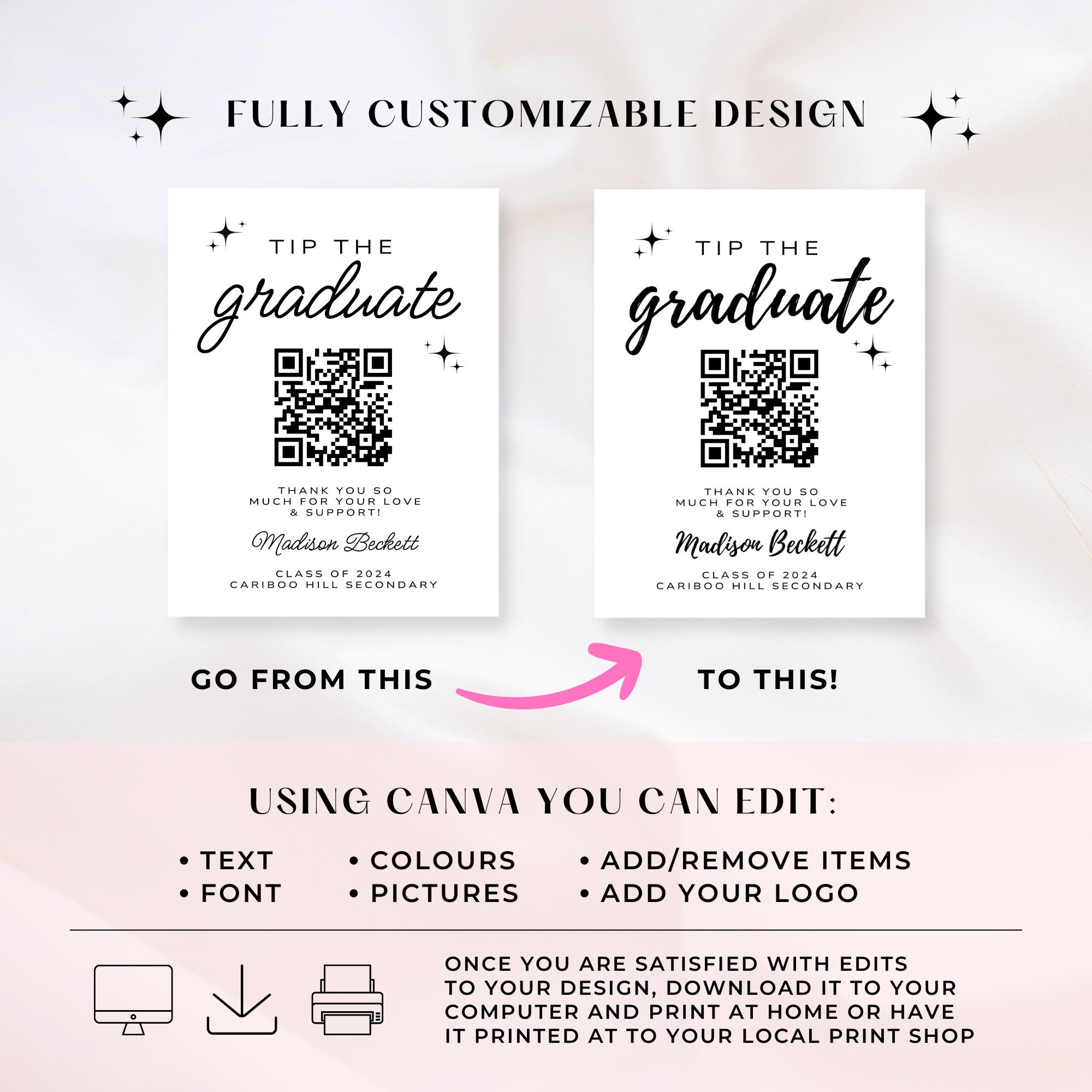 Tip the Graduate Sign, QR Code for Grad Party, Cashapp Venmo Gift for ...