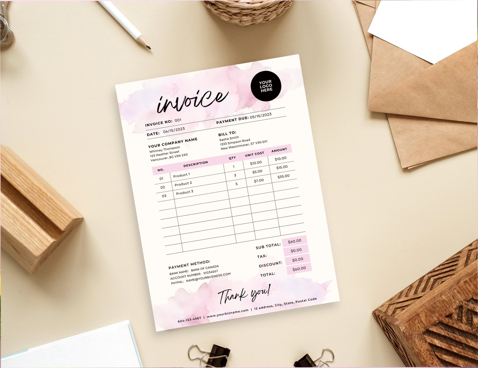 Fillable Invoice Template Pdf, Simple Invoice Template Pdf, Canva ...