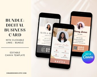Digital Business Card, Clickable Links, Canva Template, Business Card Template QR Code, Instant Download, DIY Calling Card, Editable Card