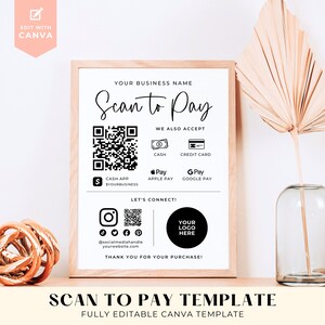 Bearbeitbare Scan-to-Pay-Karte, Business Shop-Schild für Nagel-Friseursalon, Venmo-Zahlung druckbar, bearbeitbare Canva-Vorlage, CashApp Paypal-Zahlungen