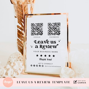 Leave Us a Review Sign, Editable Multi QR Code Template For Small Business, DIY Social Media Sign for Makeup Artist, Lash Tech, Hair Salon