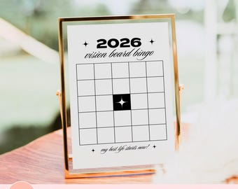 2026 Vision Board Bingo Printable, Minimal Bingo Card Canva Template, New Year Goal Setting, Vision Board, Resolutions Game, Manifestation