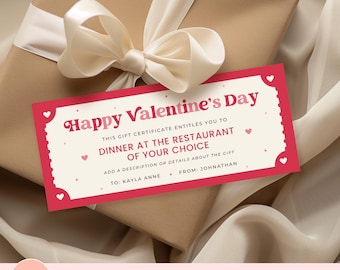 Valentines Date Night Gift Certificate, Printable Dinner Date Gift Card, Love Gift Voucher Template, Event Ticket, Surprise Gift For Her