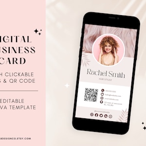 Digital Tap Visitenkarte, klickbare Links für digitale Visitenkarten, QR-Code, Friseur, Nagelkünstler, Lash Tech, bearbeitbare Canva-Vorlagen