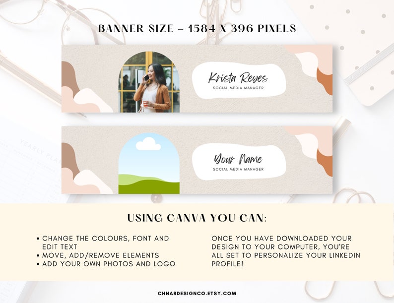 Linkedin Banner Template, Editable Canva Template, Boho Aesthetic ...