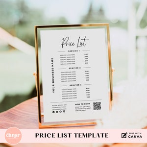 Price List For IG, Editable Canva Template with Scan to Book QR Code, Printable Price Sheet for Cleaning, Lash Tech, Hair Salon Services
