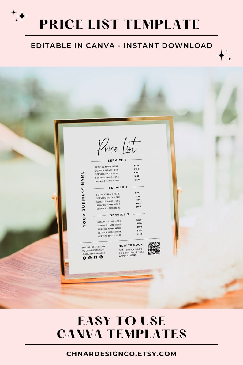 Price List for IG, Editable Canva Template With Scan to Book QR Code ...