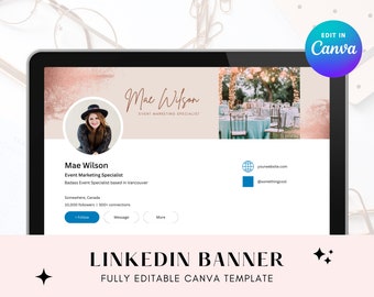 Linkedin Banner Template, editable canva template, minimalist, profile branding, professional header template, banner, feminine, rose gold