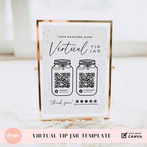 Printable Wedding Bar Tip Jar Canva Template, Bartender Tip Jar with Editable QR Code, Virtual Tip Jar Sign, Digital Cashapp Venmo Payments