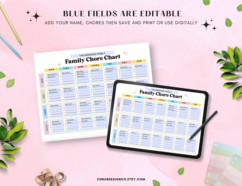 Roommate Chore Chart Template, Printable Bathroom Chore Chart, Family ...