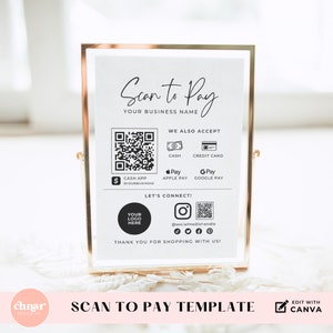 Bearbeitbare Scan-to-Pay-Karte, Multi-QR-Code-Business-Zeichen für Lash-Künstler, Marktstand-Anzeige, DIY-Canva-Vorlage, Zellen-CashApp-Zahlungen