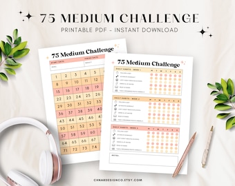 75 Day Medium Challenge Printable - Track Habits, Weight Loss Journal, Fitness and Goal Checklist, Journal, Workout Tracker
