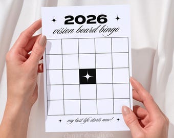 Tarjeta de bingo de tablero de visión 2026, bingo imprimible de Año Nuevo, plantilla para establecer y manifestar objetivos para 2026