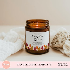 Fall Candle Label Template, Editable Autumn Leaves Candle Label Design, Printable Jar Sticker, DIY Pumpkin Spice Product Labels for Market