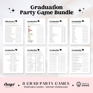 Paquete de juegos imprimibles para fiesta de graduación, juegos para la generación de 2025, quién conoce mejor al graduado, tarjeta de consejos y deseos, descarga instantánea, graduado