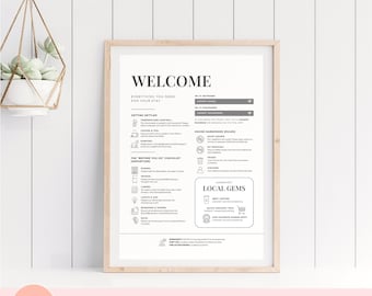 Editable Airbnb Welcome Sign Template, Modern Vacation Rental Welcome Printable, Information Checklist, VRBO Guest Sign Canva Template