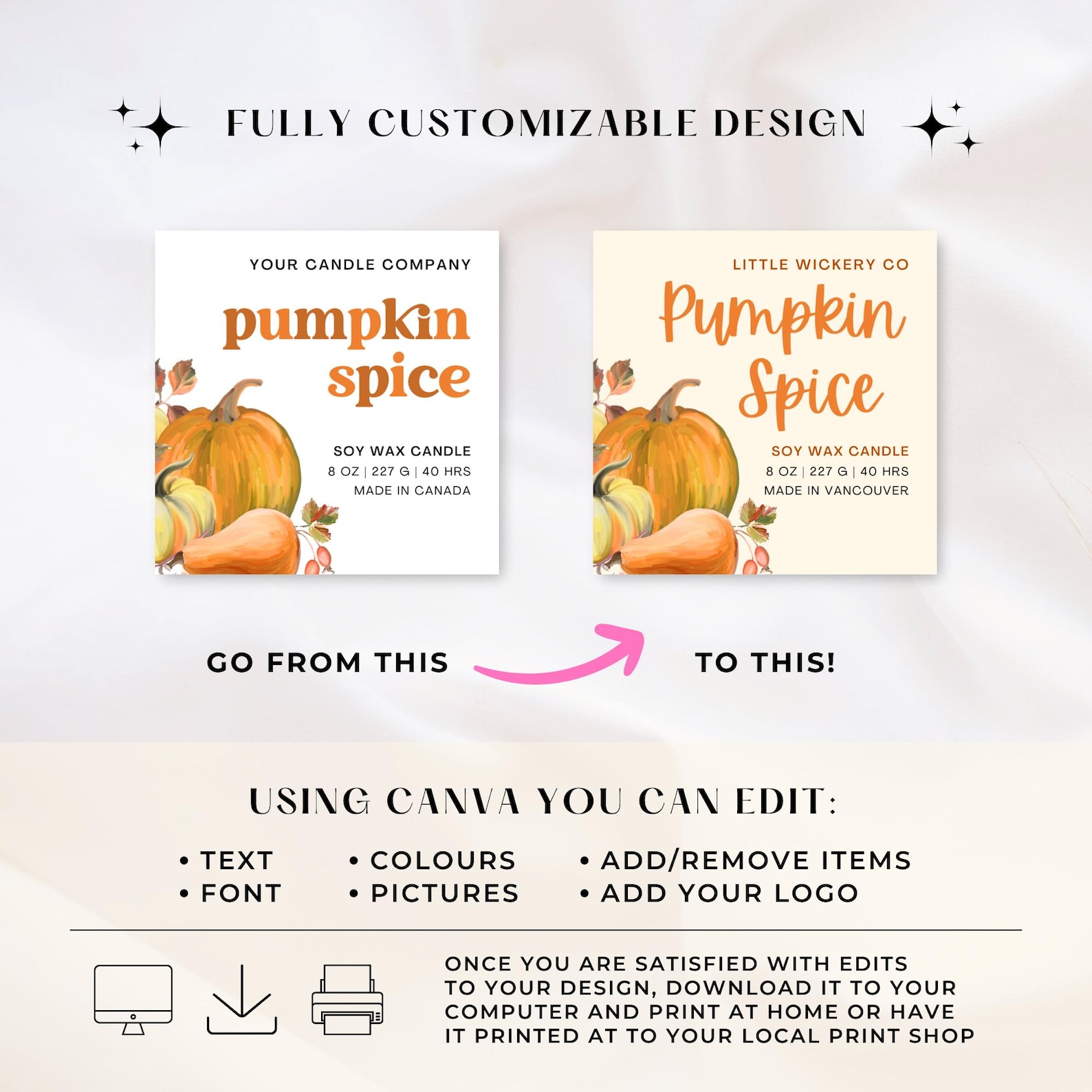 Fall Label Jar Printable Fall Candle Label Template , Editable Watercolor Pumpkin ...