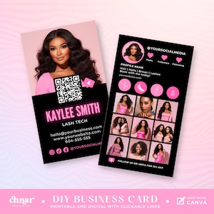 Instagram Visitenkarte Lash Tech Canva Vorlage, DIY bearbeitbare QR Code Karte für Influencer Haar Perücke Nägel Kosmetikerin Mua, vorgefertigte Karte
