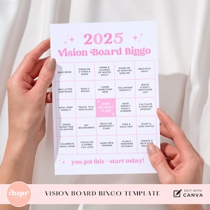 2025 Vision Board Bingo, Printable New Year Resolution Tracker, Editable Manifestation Vision Board Party Template, DIY Goal Activity Card