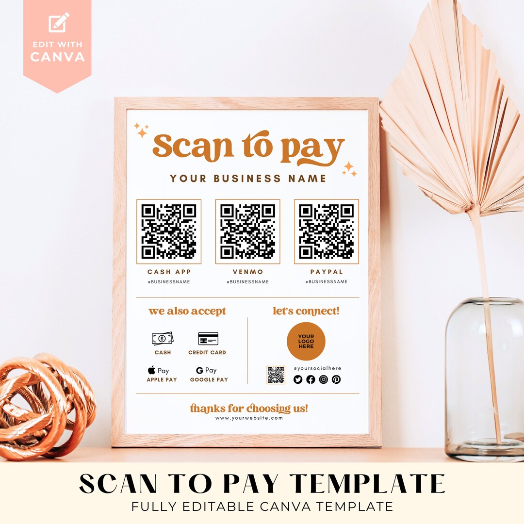 Scan to Pay Sign With QR Code for Hair Salons Nail Techs and Etsy