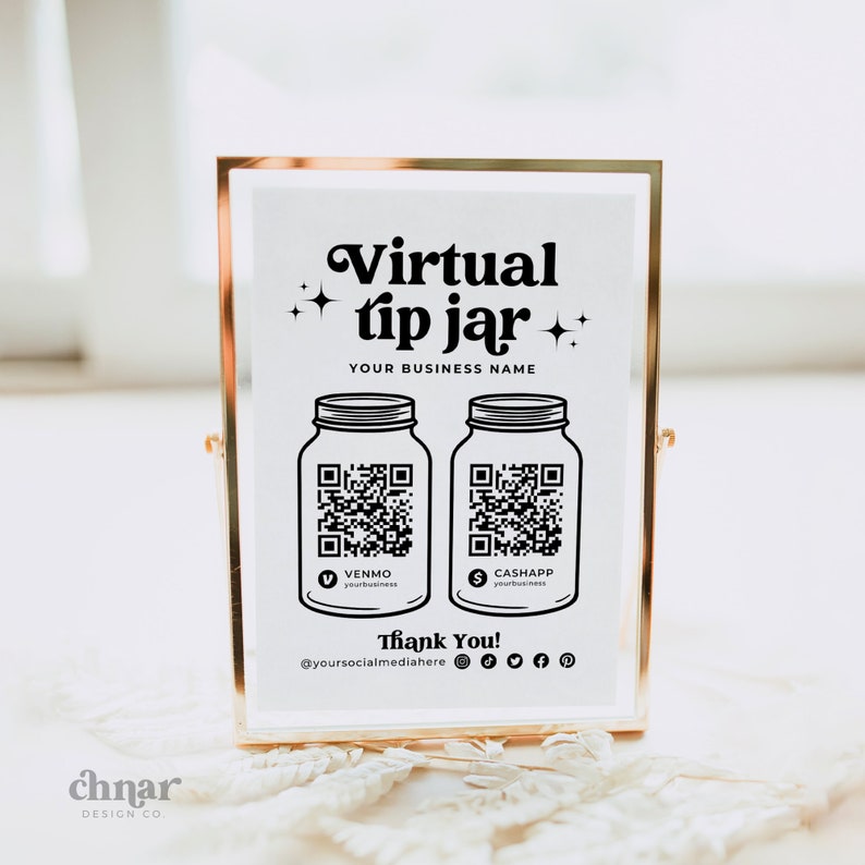 Jar Bar Code Retro Virtual Tip Jar, Editable QR Code Sign Template for Events ...