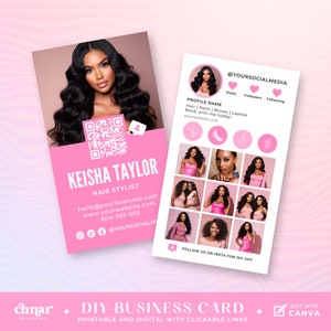 Modelo de cartão de visita para Instagram Lash Tech Canva, faça você mesmo, edite e digitalize para agendar consulta, código QR, cartão para cabelo, unhas, cílios, esteticista, maquiagem