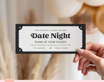 Customizable Date Night Coupon, Printable Gift Voucher for Couples, Parents Night Out Gift Certificate, Romantic Date Gift Voucher Template