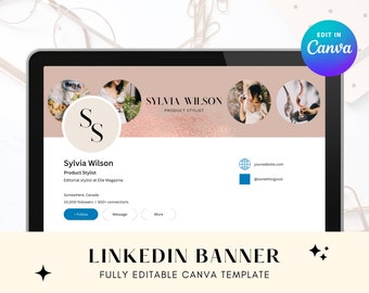 Linkedin Banner Template, editable canva template, minimalist, profile header template, professional banner, feminine, rose gold, pink