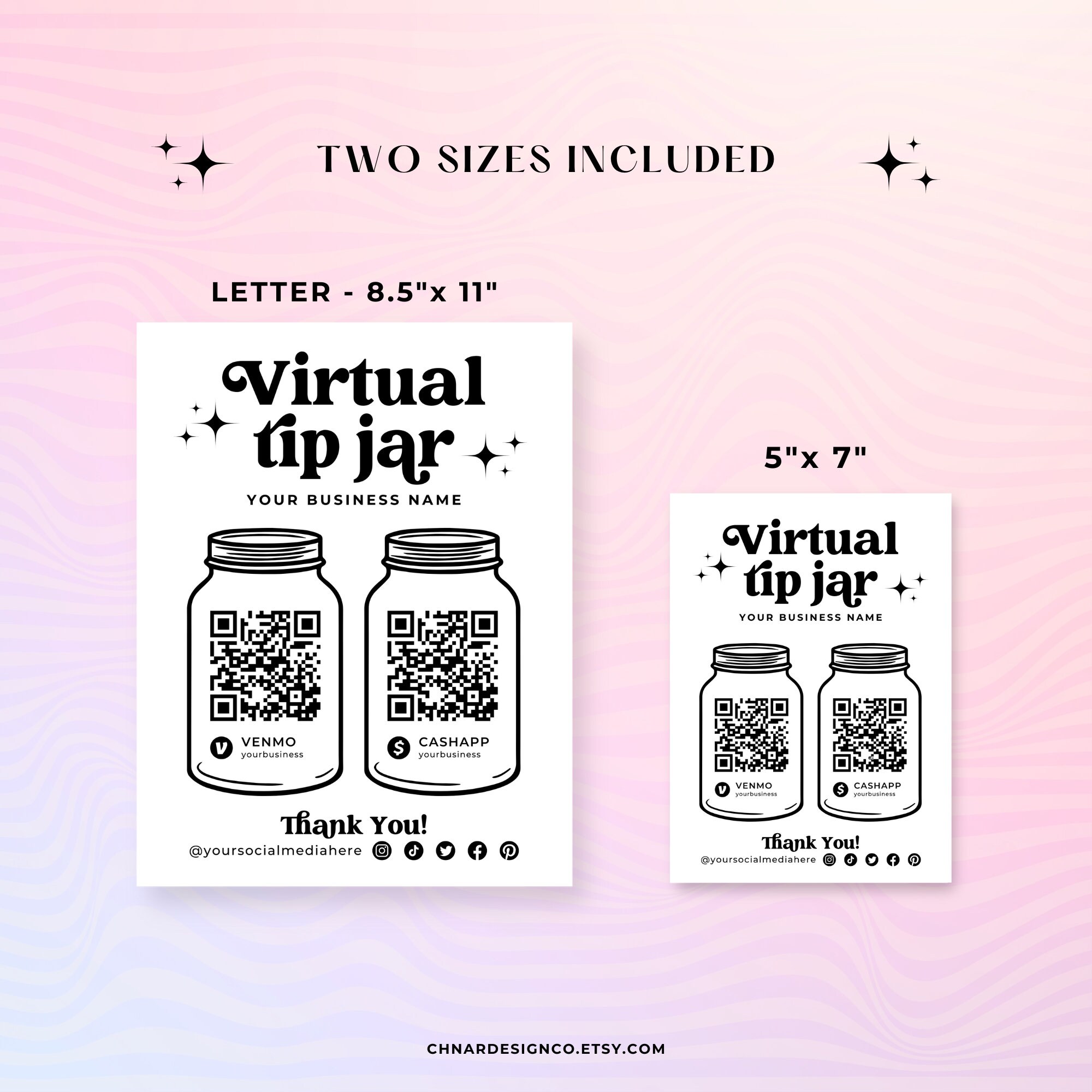 Retro Virtual Tip Jar, Editable QR Code Sign Template for Events ...