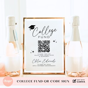 May include: A gold-framed sign with a black and white QR code, the text "College Fund", and the name "Chloe Edwards" with the text "Class of 2024 Eric Hamber Secondary".
