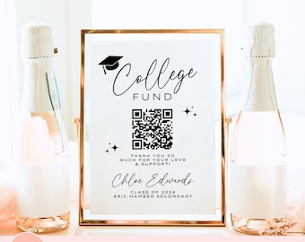 Grad QR Code Sign, Editable Venmo QR Code College Fund Template, High School Graduation Party Table Signage, Tip The Grad Digital Donations