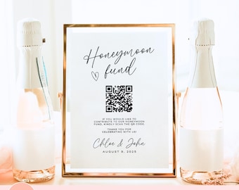 Editable Honeymoon Fund Sign Canva Template, DIY Wishing Well Fund Card With QR Code, Printable Wedding Future Fund Venmo Cashapp Signage