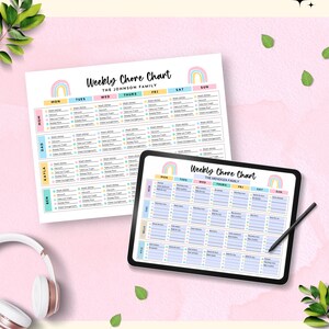 Colorful Family Chore Chart, Editable Family Planner Printable, Chore ...