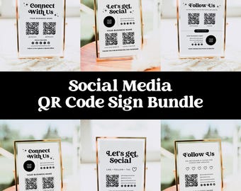 Social Media QR Code Signs Bundle for Salons & Small Businesses | Canva Editable Instagram QR Signs | Connect With Us, Let’s Get Social