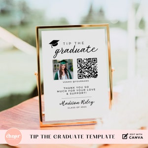 QR-Code für die Grad-Party, DIY-Tipp das Grad-Tischschild, Venmo-Geldgeschenk für den Abschluss, College-Fonds QR, bearbeitbare Klasse von 2024 Fotovorlage