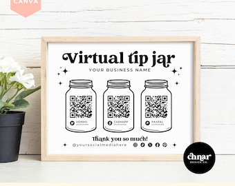 Printable Virtual Tip Jar, Digital Tips Signage Canva Template, Editable QR Code Sign For Bar Restaurant, Venmo Cashapp Paypal Payment Sign