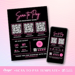 Scan to Pay Template Download, Multi QR Code Business Sign for Salon, Zelle Venmo CashApp Digital Payment, DIY Printable Editable in Canva