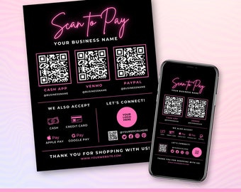 Scan to Pay Template Download, Multi QR Code Business Sign for Salon, Zelle Venmo CashApp Digital Payment, DIY Printable Editable in Canva