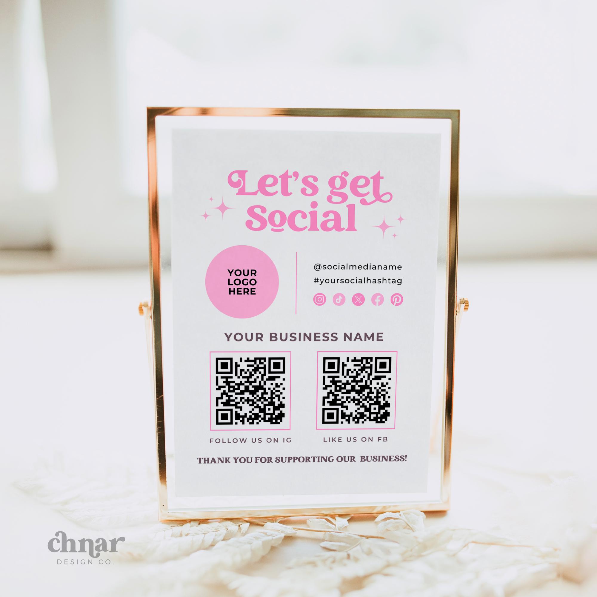 Lets Get Social Printable Sign, Connect With Us on Social Media QR Code ...