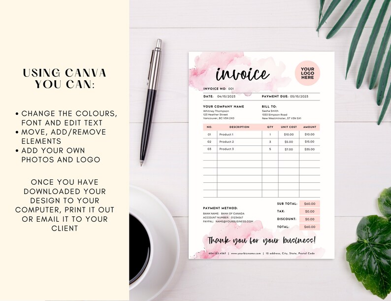 Invoice Schedule Template Simple Billing Invoice Template Etsy