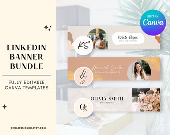 Linkedin Banner Template Bundle, Edit in Canva, Professional Banner for marketing manager, aesthetic branding, gold foil, feminine, marble