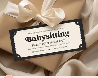 Editable Babysitting Coupon, Printable Gift Certificate for New Parents, Parents Night Out Voucher, Grandparent Gift, Customizable Template