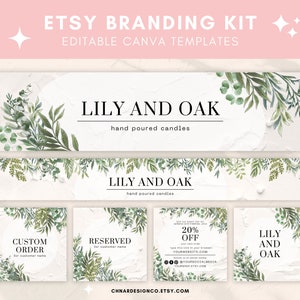 Etsy Branding Kit - 10 Greenery Canva Templates, Etsy Banner Canva Template, Editable templates for commercial use, Brand Kit Template