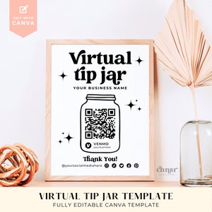 Tip Jar For Wedding, Printable Tip Your Bartender Sign Template, Editable QR Code For Venmo Cashapp Paypal Payments, DIY Canva Design