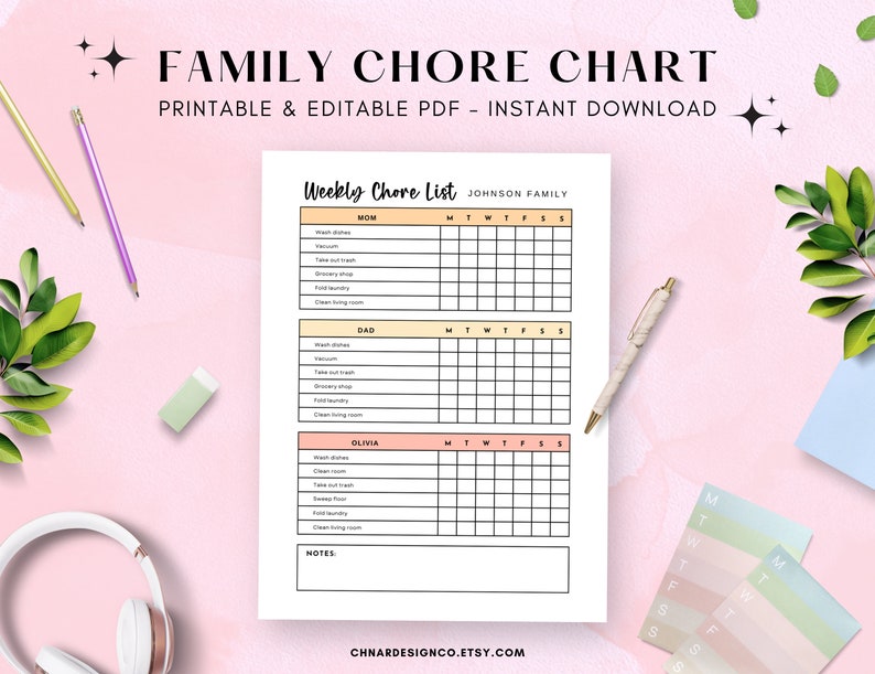 Editable Family Chore Chart Template Instant Download Family - Etsy