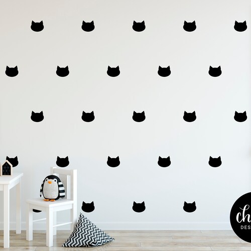 Cat Wall Decal Wallpaper / Wall Stencil Effect Kitty Nursery | Etsy