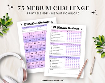 75 Medium Challenge Tracker - Daily Habits, Weight Loss Journal, Fitness and Goal Checklist, Journal, Workout Tracker, Water Tracker