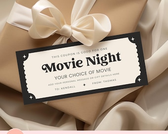 Editable Movie Night Coupon, Date Night Ticket Gift Canva Template, Printable Birthday Gift Idea, Romantic Gift Voucher, Digital Download