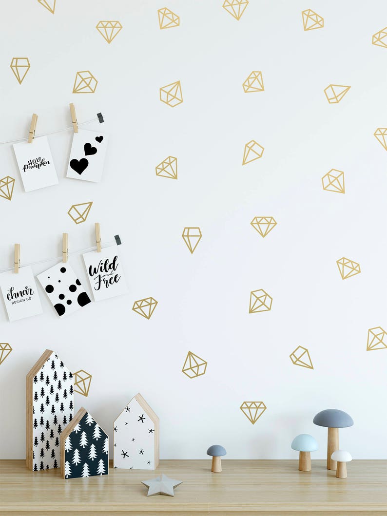 Diamond Wall Decals Various Styles Geometric Metallic Etsy