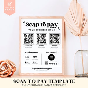 Salon Scan-to-Pay-Vorlage, bearbeitbares QR-Code-Zeichen für kleine Unternehmen, DIY-Retro-Druck,Zelle Cash App Venmo-Zeichen für akzeptierte Zahlungen